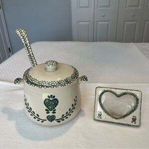 Green Heart Ceramic Soup Tureen and Matching photo frame